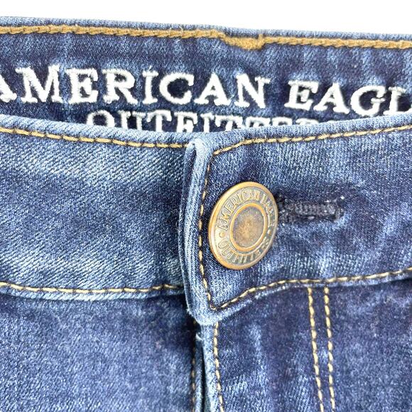 AMERICAN EAGLE Blue Dark Wash Raw Hem Denim Shorts - Picture 7 of 10